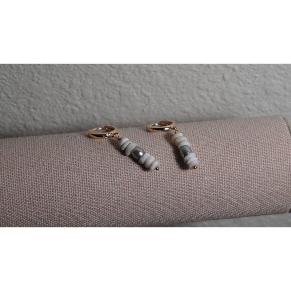 Freshwater Pearl Puka Shell Earrings, 14k Gold Fill - Picture 3 of 3